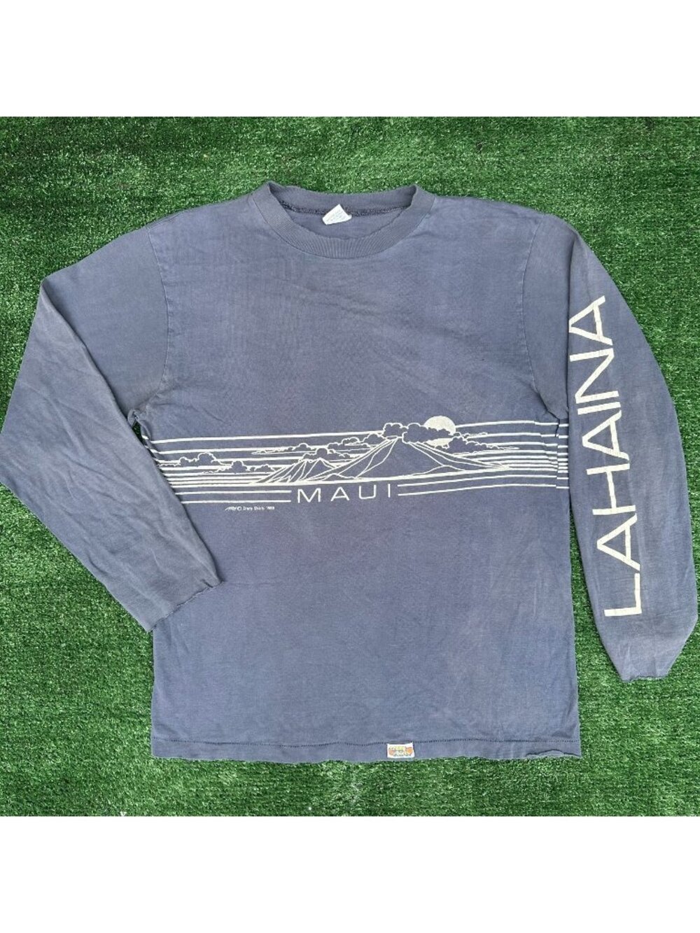 Vintage 80s Crazy Shirts Maui Hawaii Long Sleeve T-Shirt M Faded Navy Surf Beach